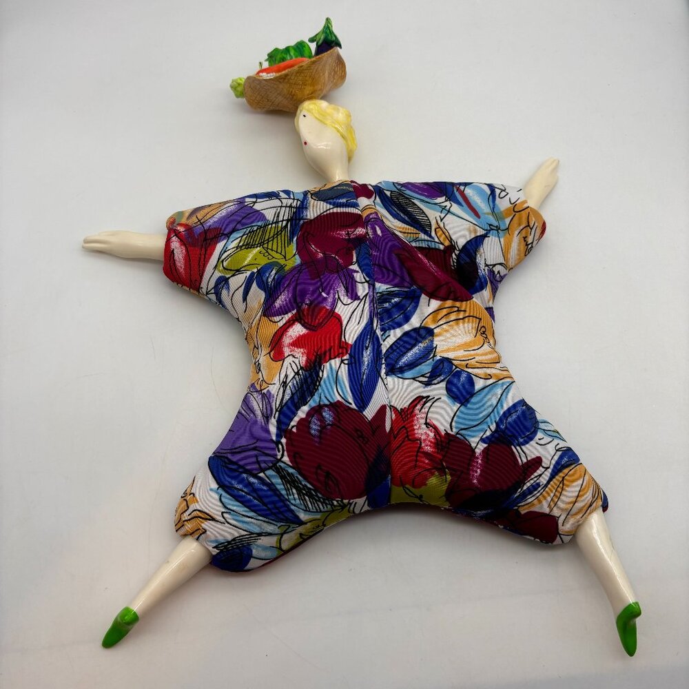 Vintage 90s Poupee Millet Art Floral Fruit Pattern Porcelain Beanbag Doll